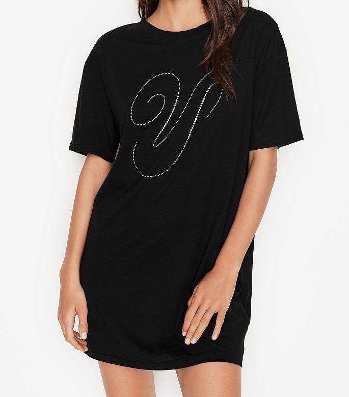Camisa De Dormir Negra Brillos Talla Xs / S - Victoria's Secret-0