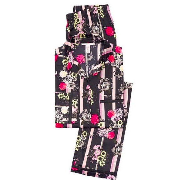 Pijama Satin Black Floral Stripe Talla S - Victoria's Secret-0
