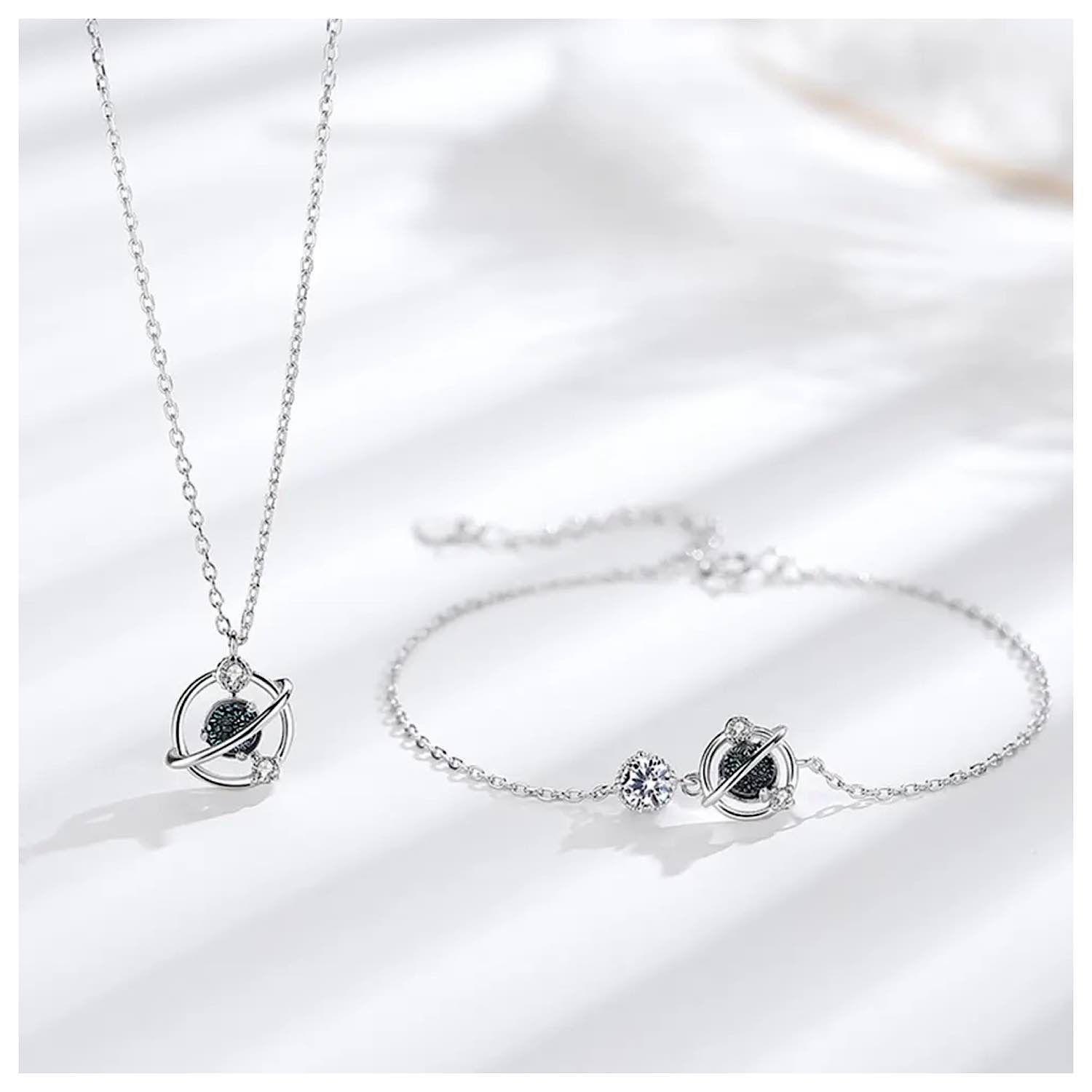 Collar De Plata 925 En Forma De Planeta Cristal Color Azul-1