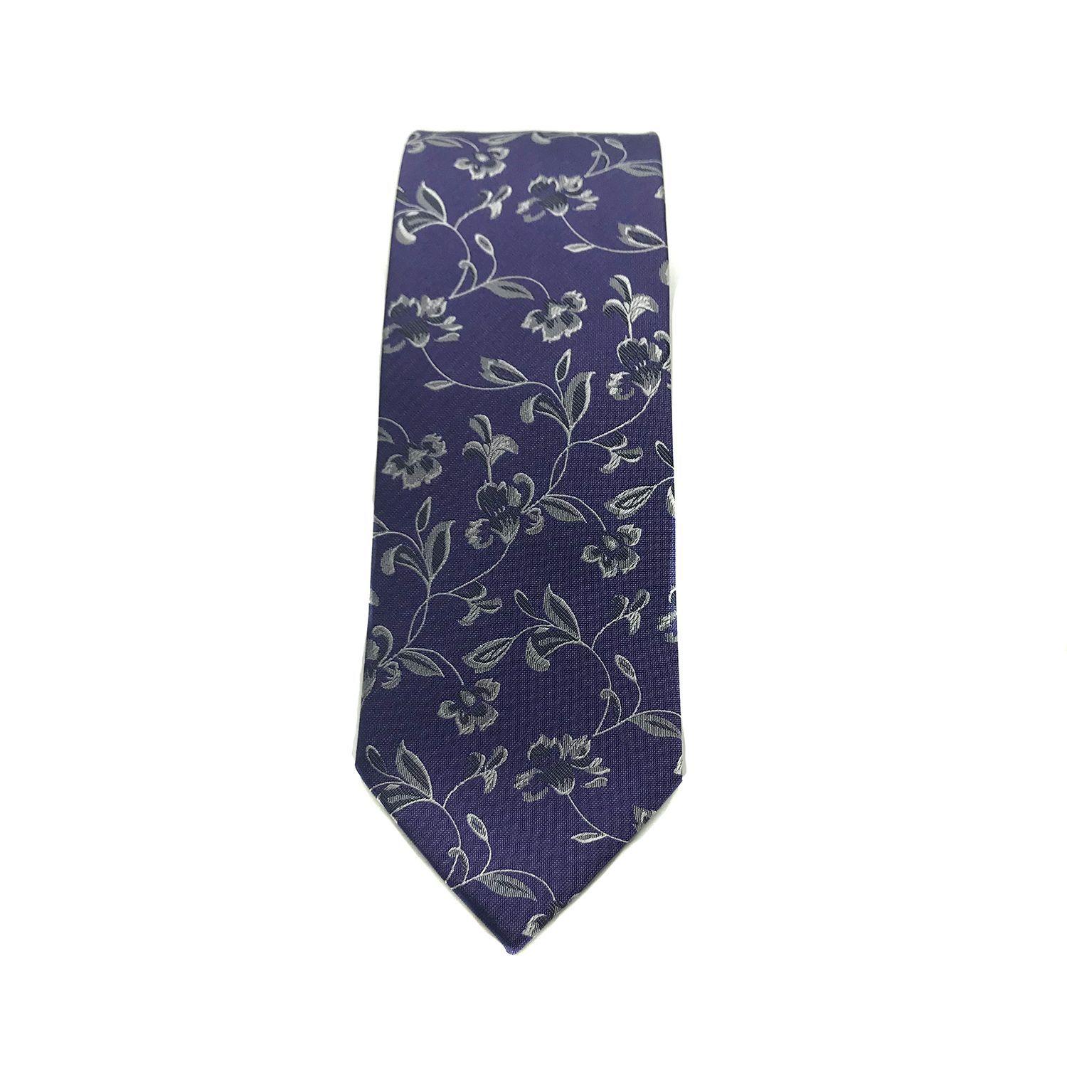 Corbata Seda Diseño Flor Morado 8cm-2