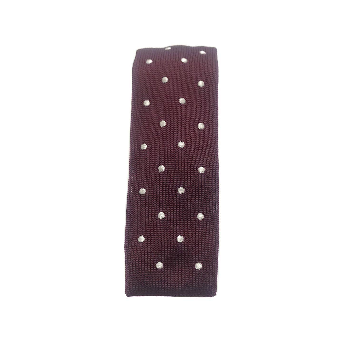 Corbata Tejida Burdeo Punto Blanco Recta 6.5cm-2