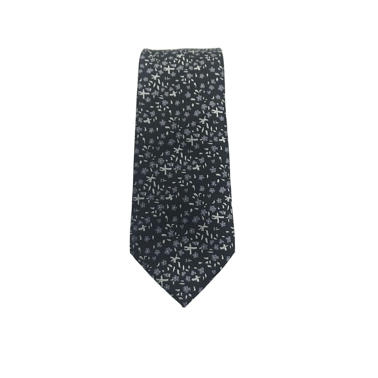 Corbata Negra Flor Blanca Microfibra 7 cm-2