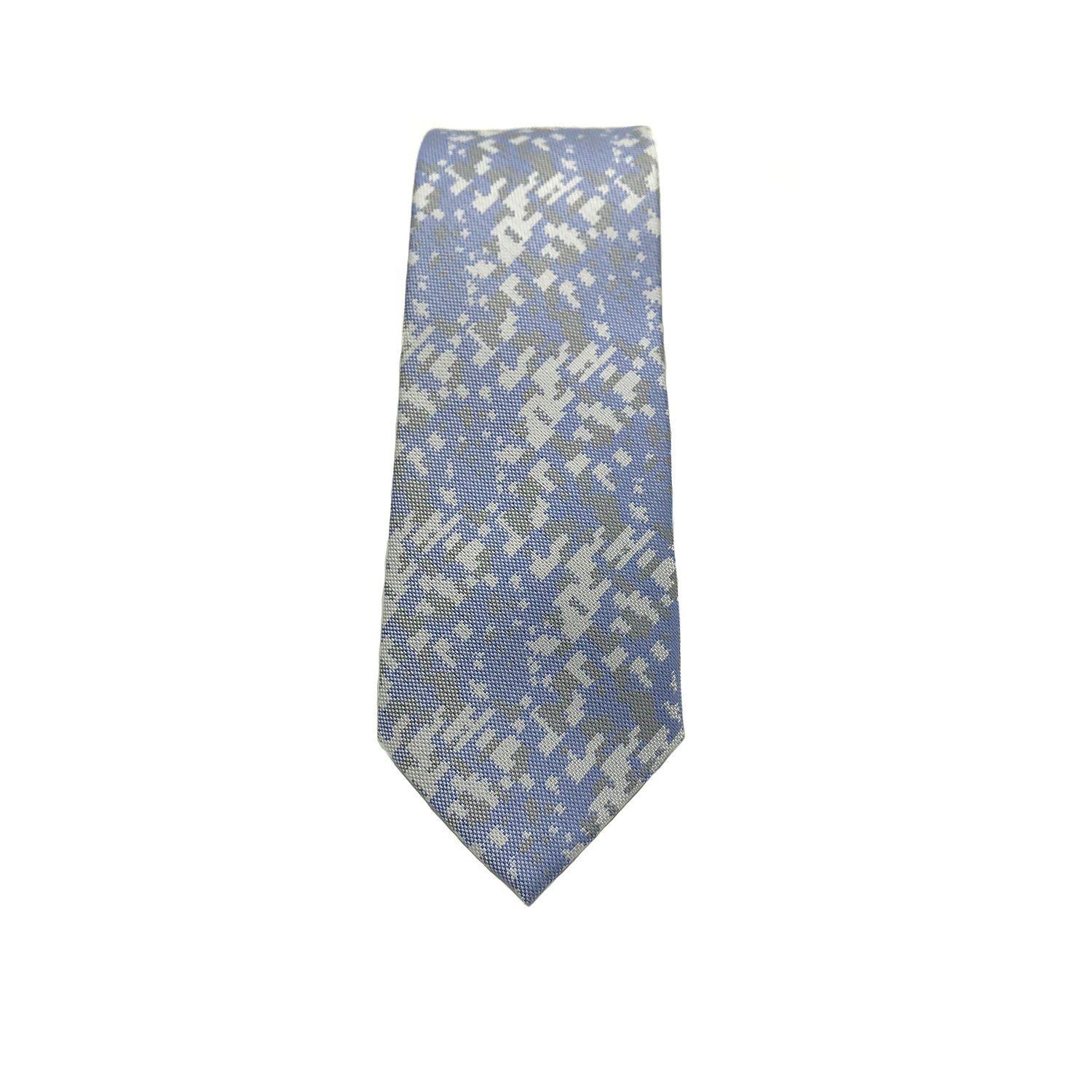 Corbata Celeste Cuadro Gris Microfibra 7 cm-2