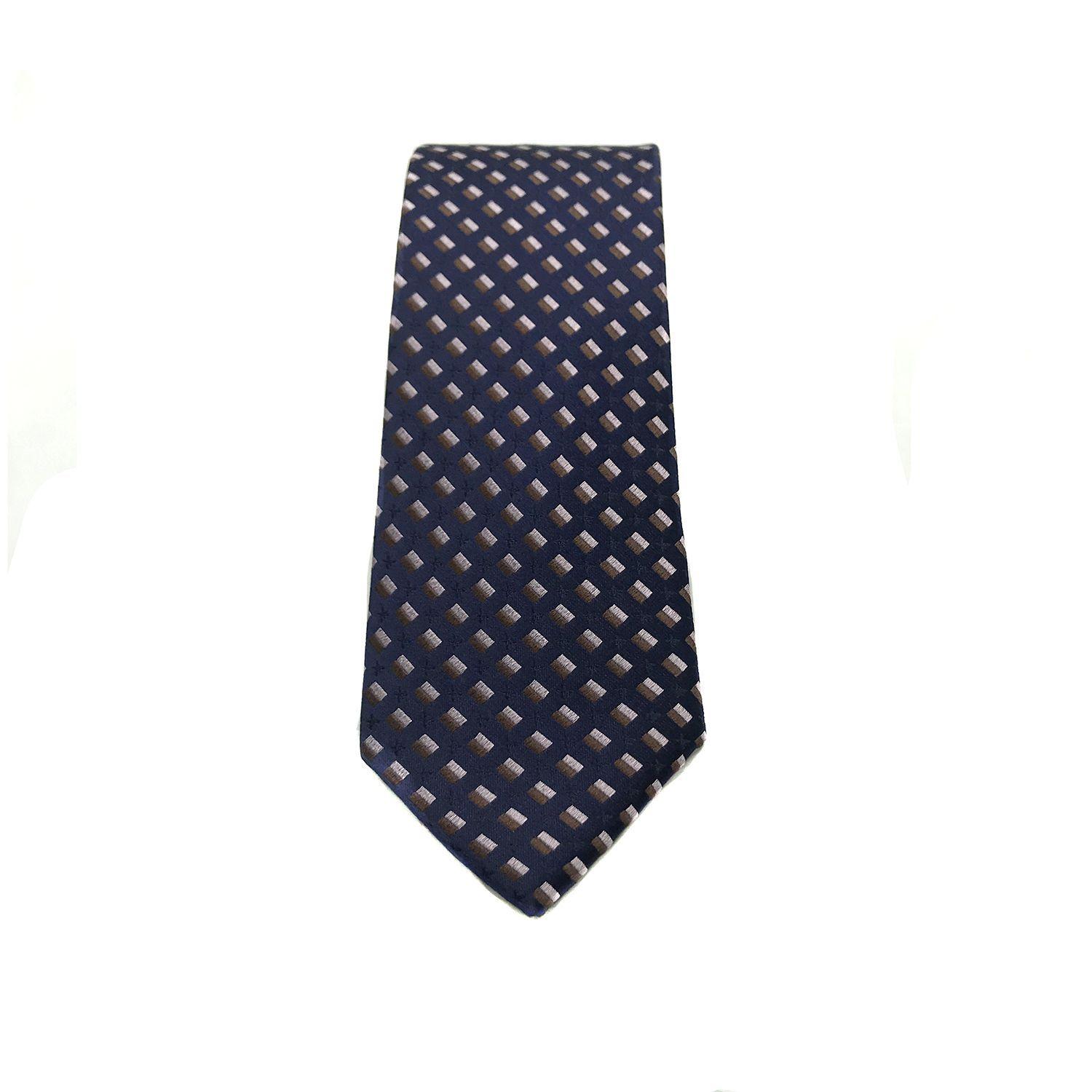 Corbata Seda Diseño Cuadros Azul Marino 8cm-2