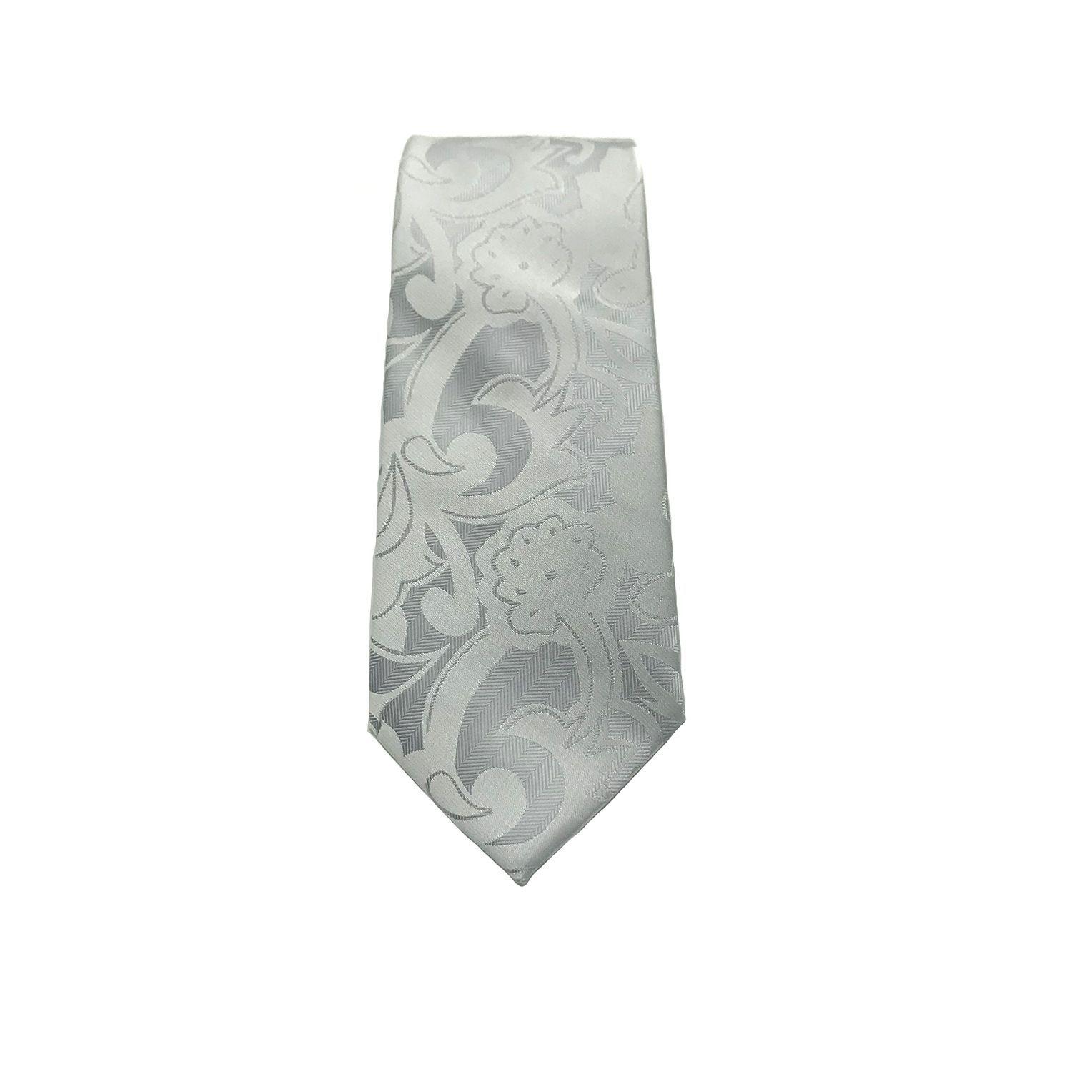 Corbata Gris Perla Textura Flor Microfibra 7 cm-2