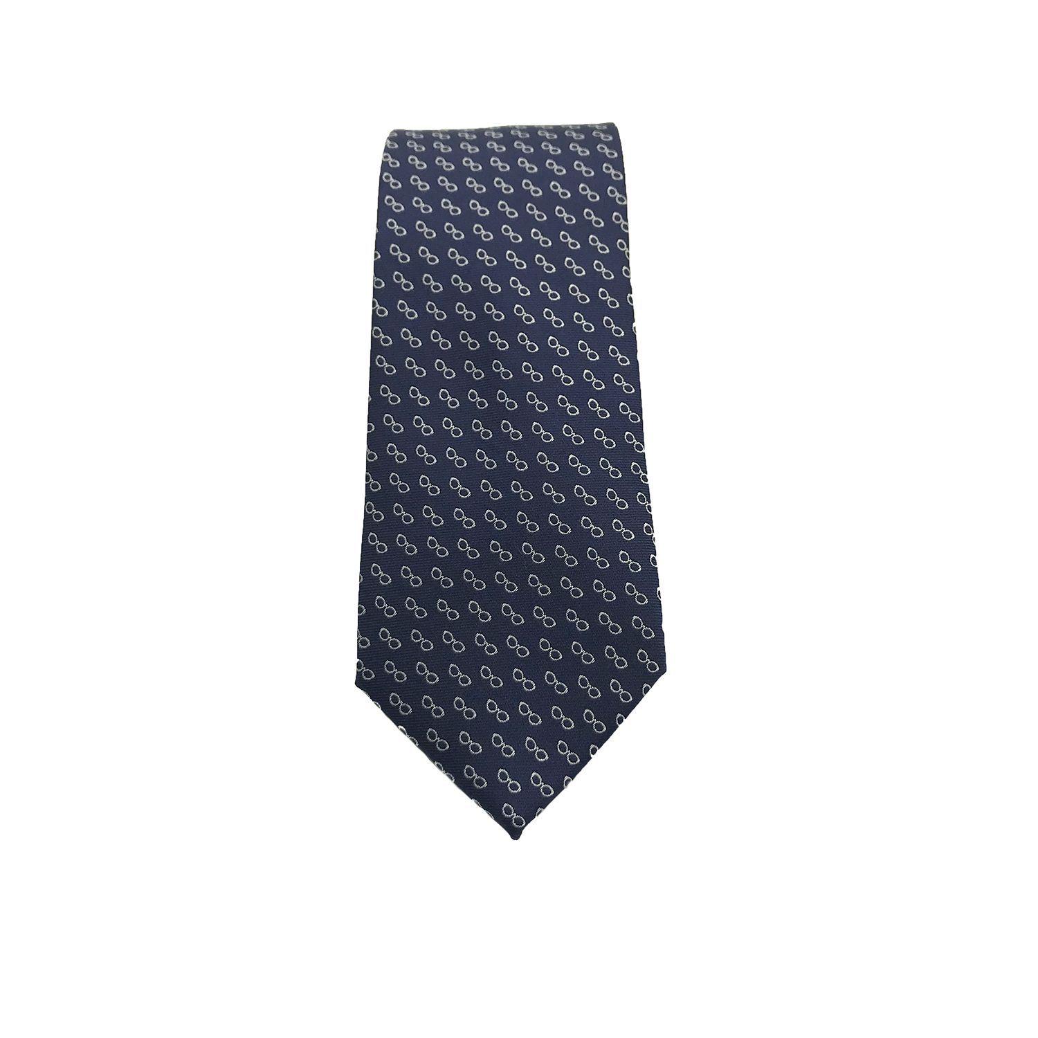 Corbata Azul Anteojos Blancos Microfibra 7 cm-2