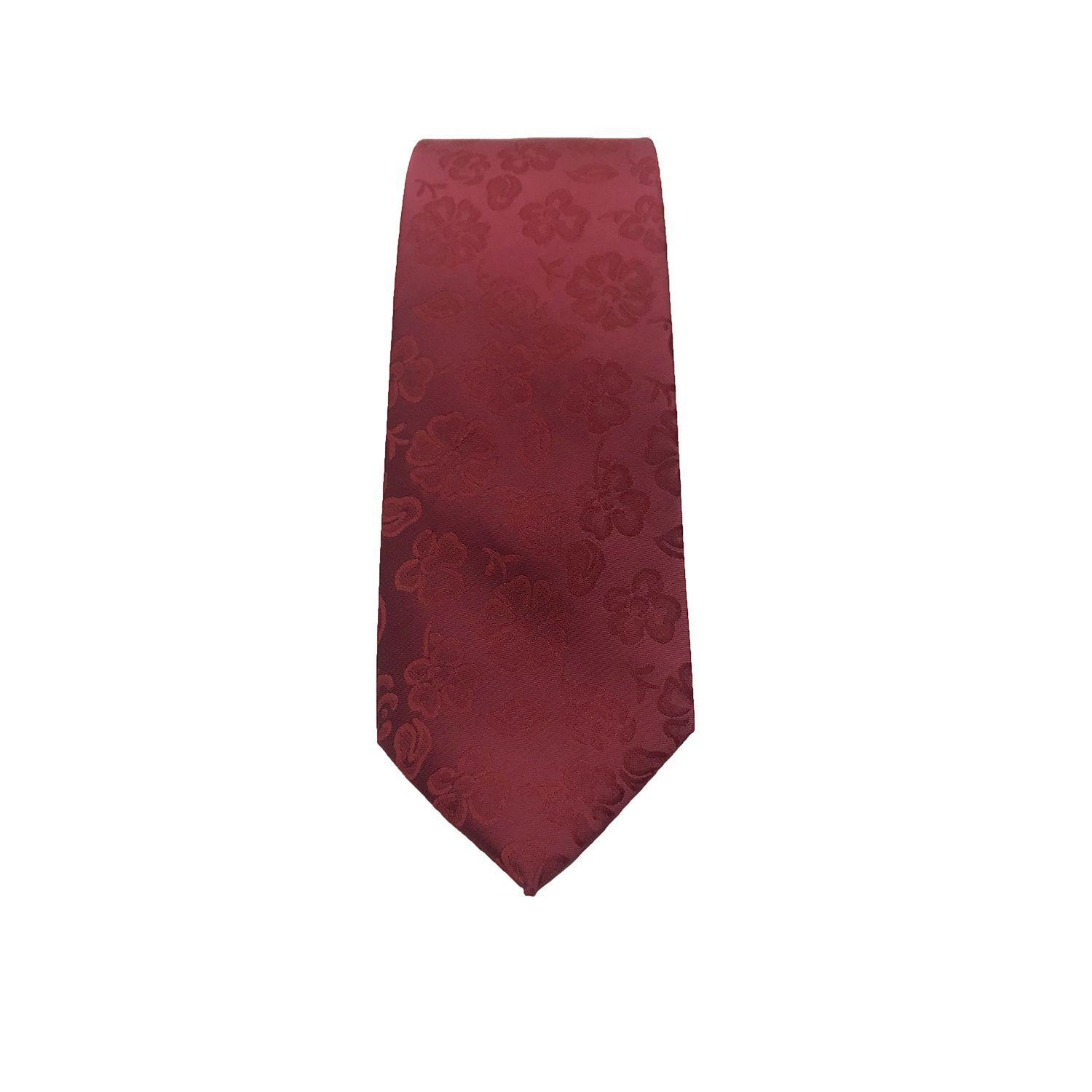 Corbata Lisa Roja Textura Flor Microfibra 7 cm-2