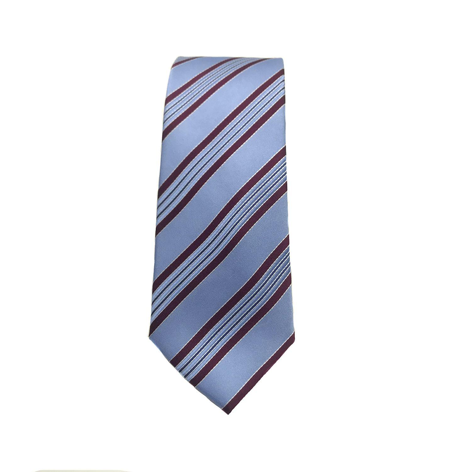Corbata Seda Diseño Rayas Celeste 8cm-2