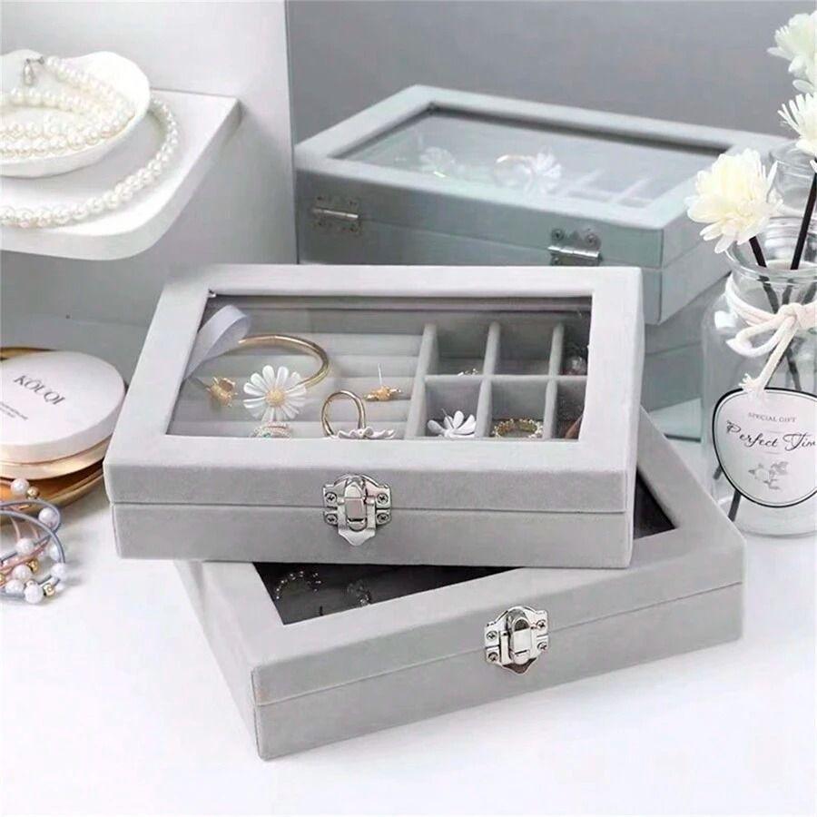 Caja Organizador De joyería Portátil Gris-3