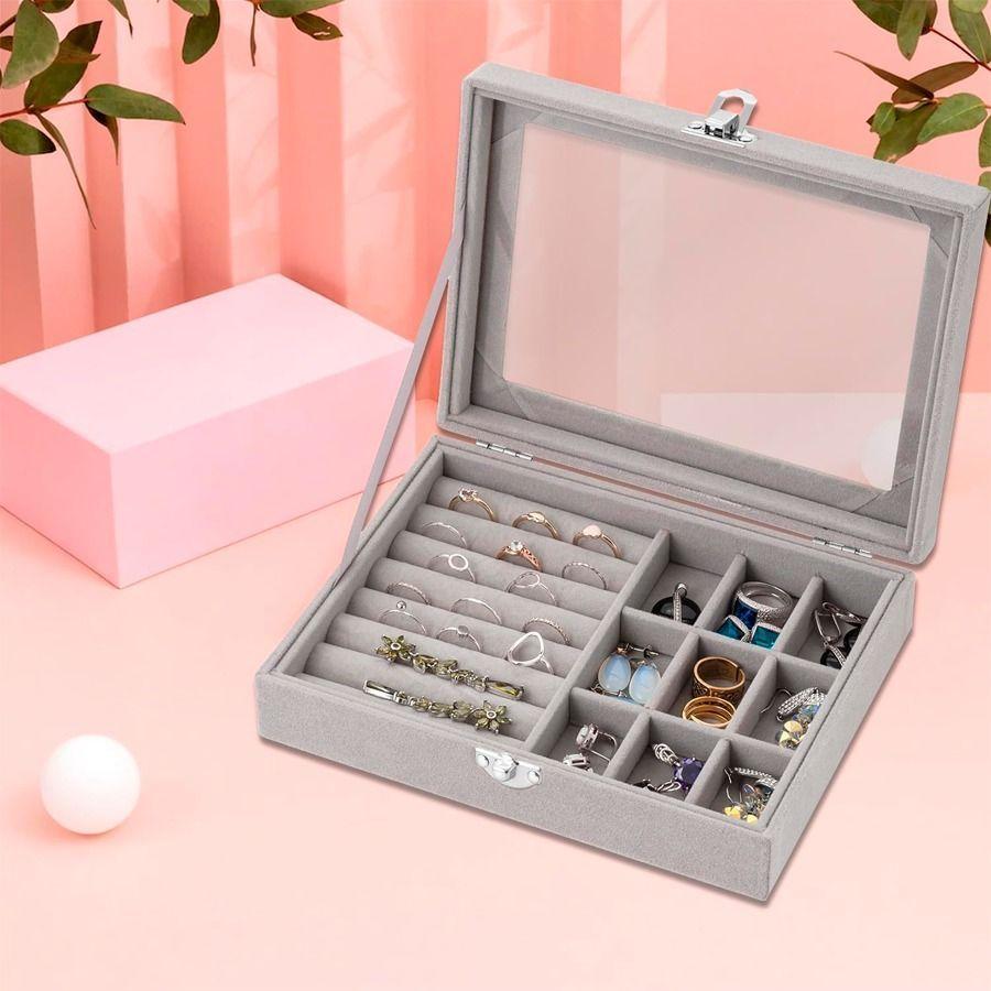 Caja Organizador De joyería Portátil Gris-6