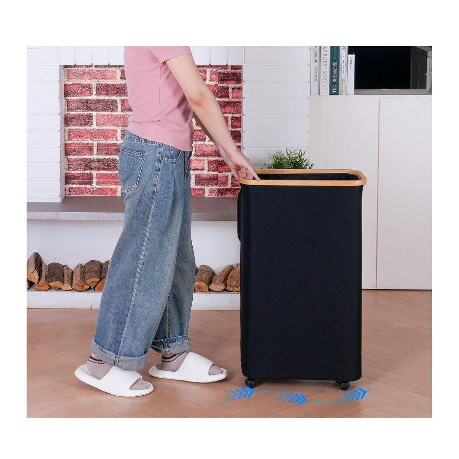 Cesto Ropa Sucia 75L Con Tapa Bolsa Extraible Negro-2