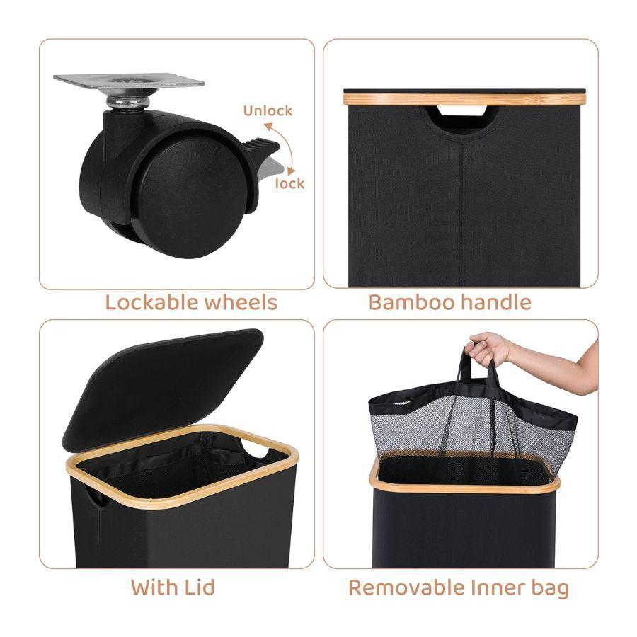 Cesto Ropa Sucia 75L Con Tapa Bolsa Extraible Negro-4