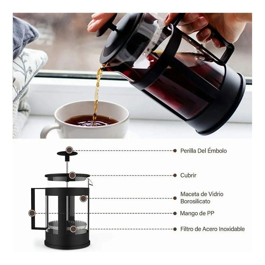 Cafetera Prensa Francesa Vidrio 350ml French Press Cafe Negro-3