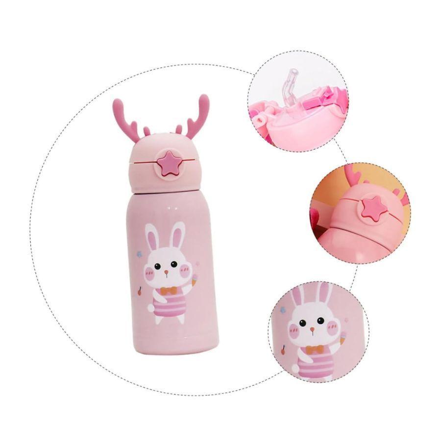 Botella De Agua Térmica Portatil 500ml Conejito Rosa Infantil-4