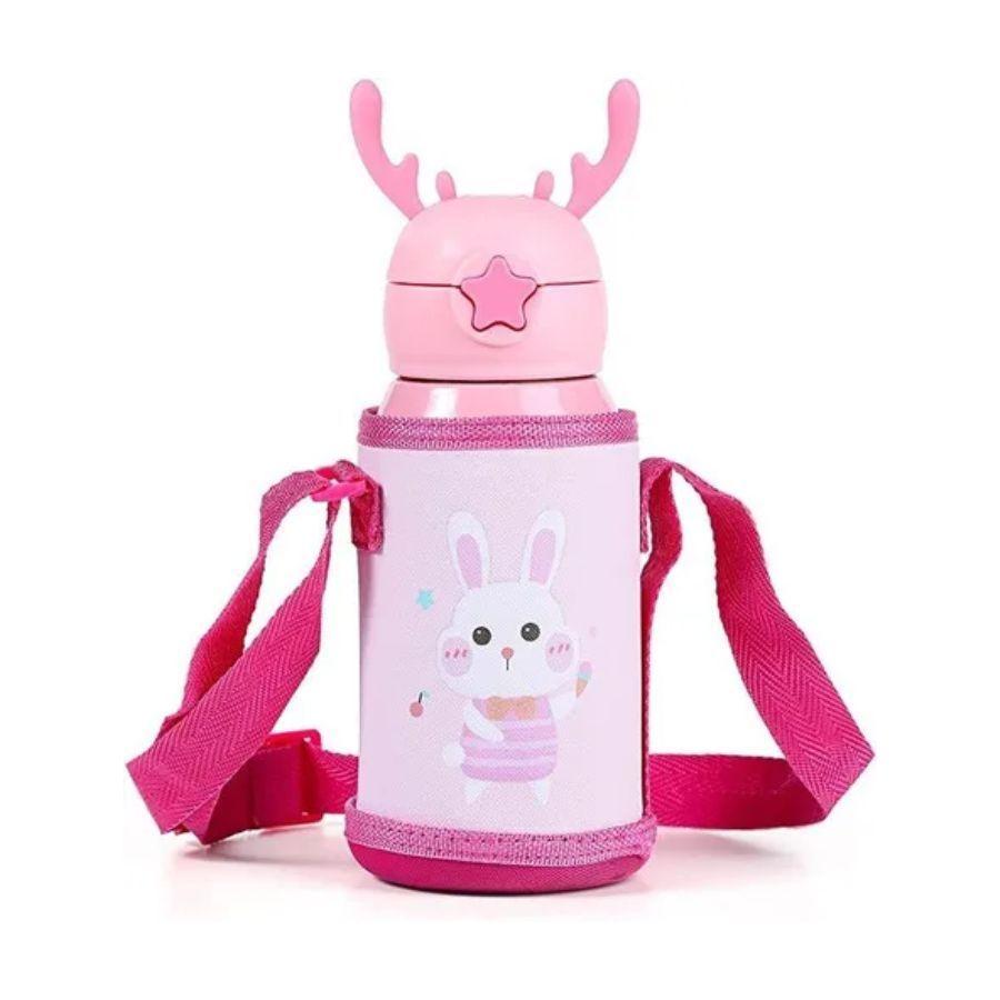 Botella De Agua Térmica Portatil 500ml Conejito Rosa Infantil-5