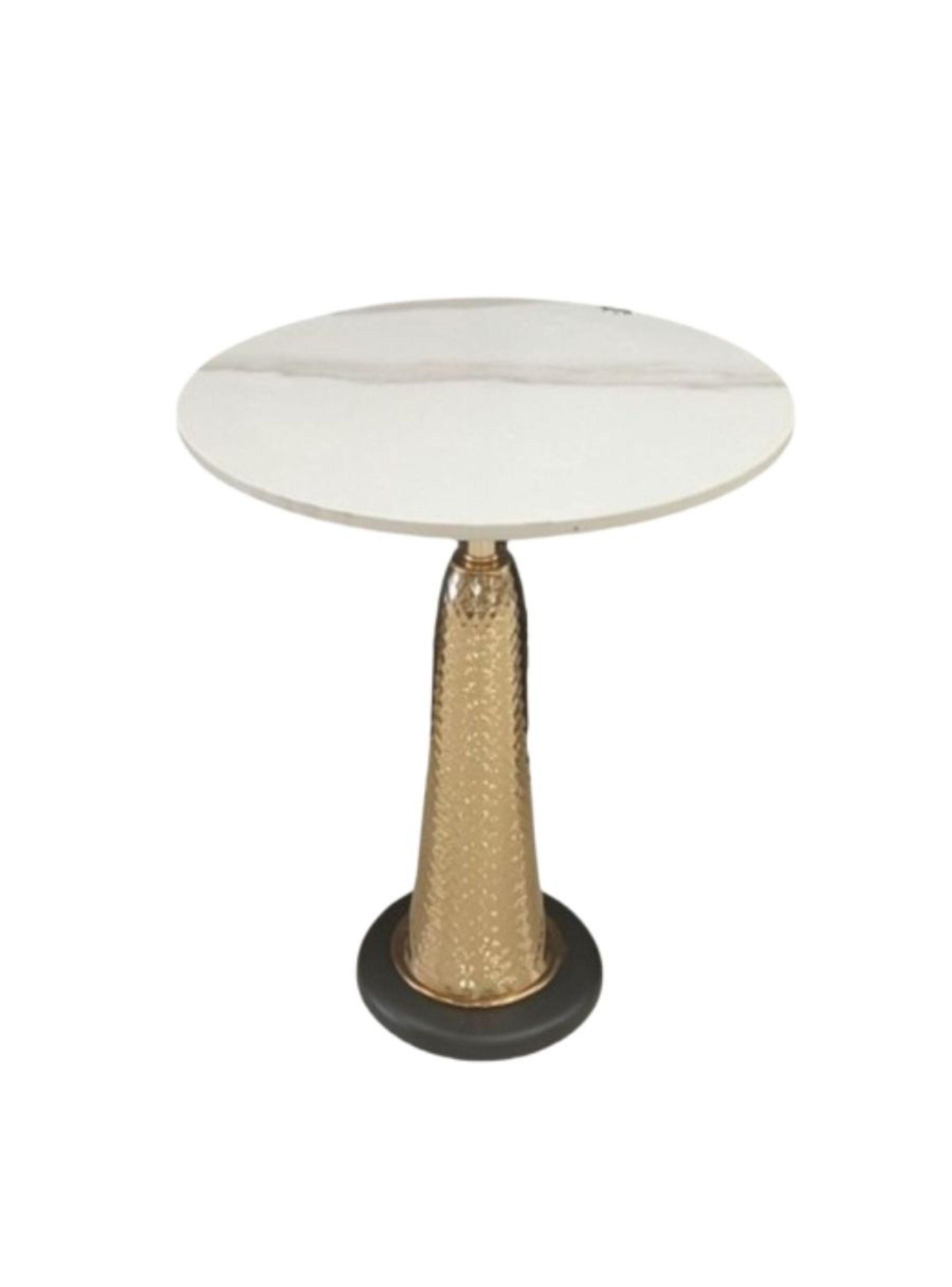 Mesa De Centro Redonda Color Blanco Con Base Dorado -0