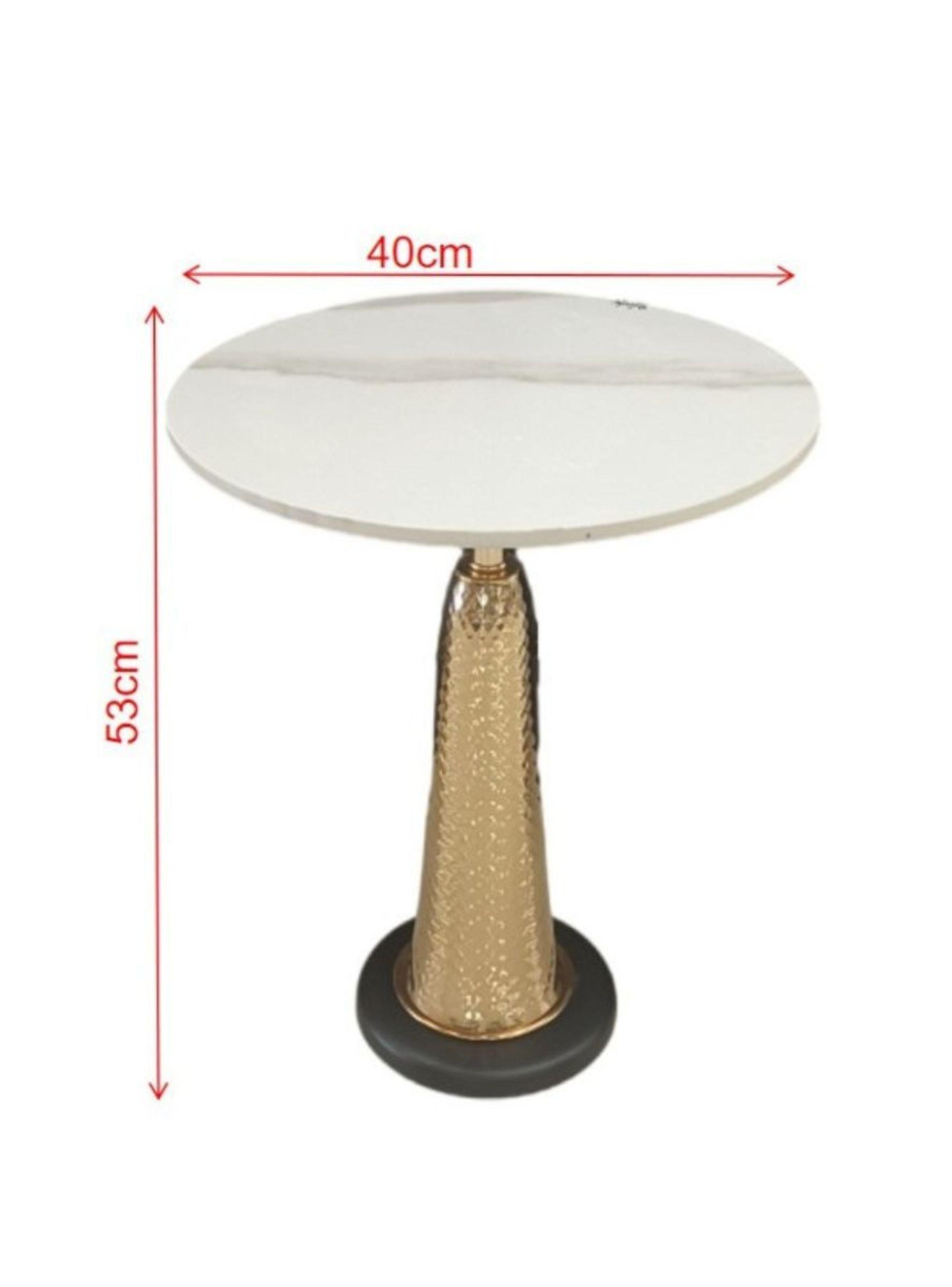 Mesa De Centro Redonda Color Blanco Con Base Dorado -1