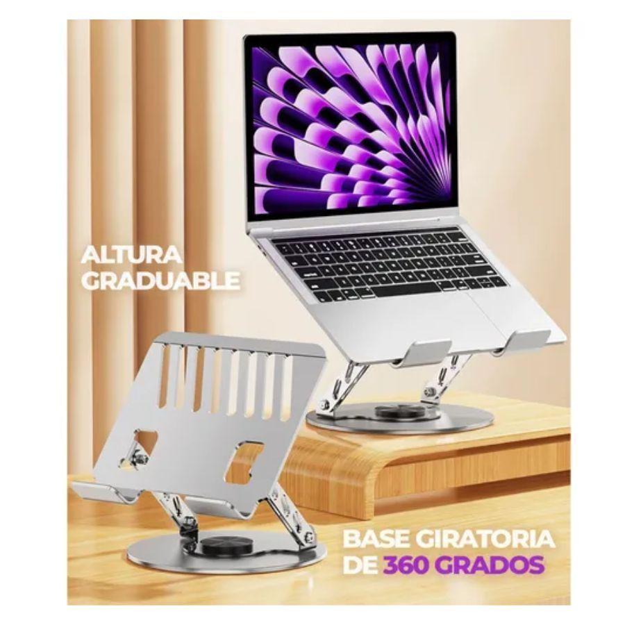 Soporte Para Tableta Portátil Aluminio Giratorio 360º Gris -2