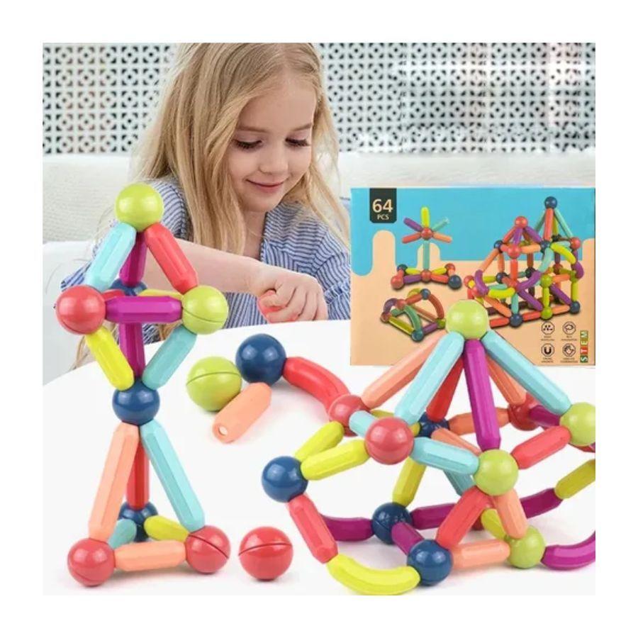 Juego De Bloques Construcción Magnéticos Para Niños 64 Piezas -2