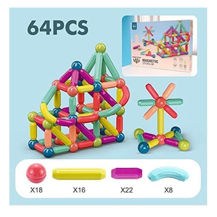 Juego De Bloques Construcción Magnéticos Para Niños 64 Piezas -6