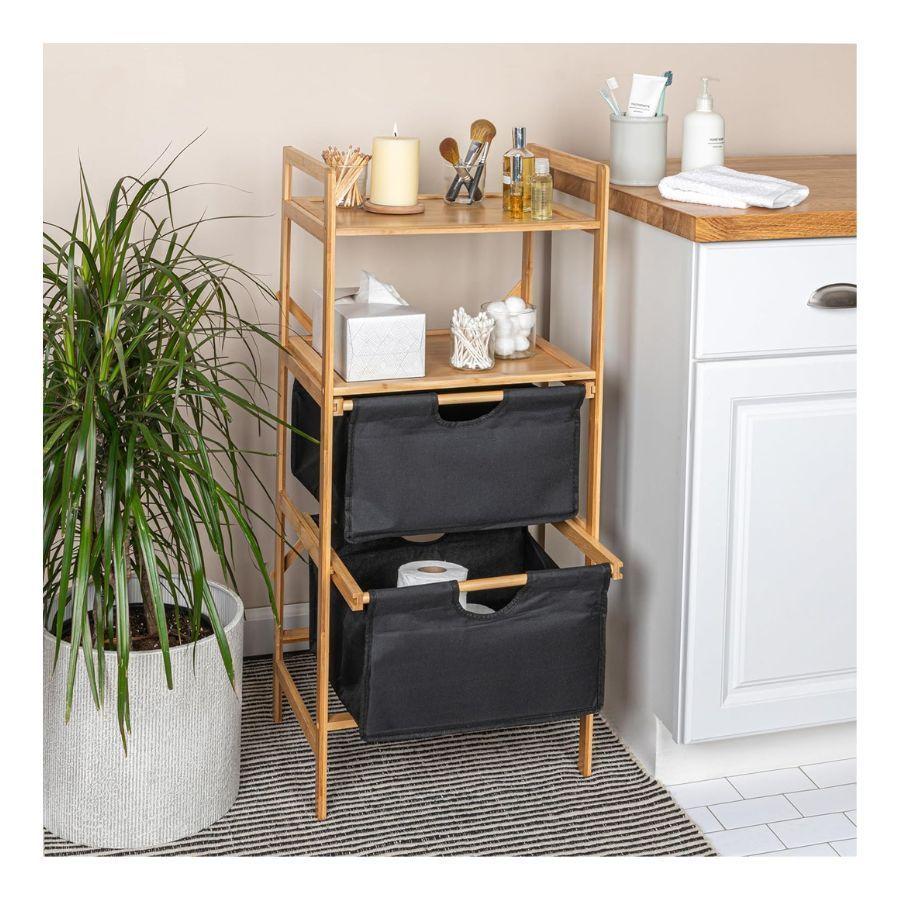 Estante Mueble Bambu Cajones Baño Organizador Negro-3