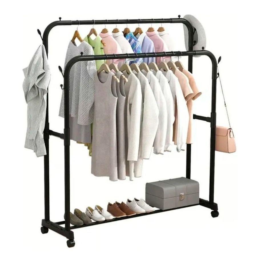 Perchero Rack Rodante Colgar Ropa 2 Niveles Negro-0