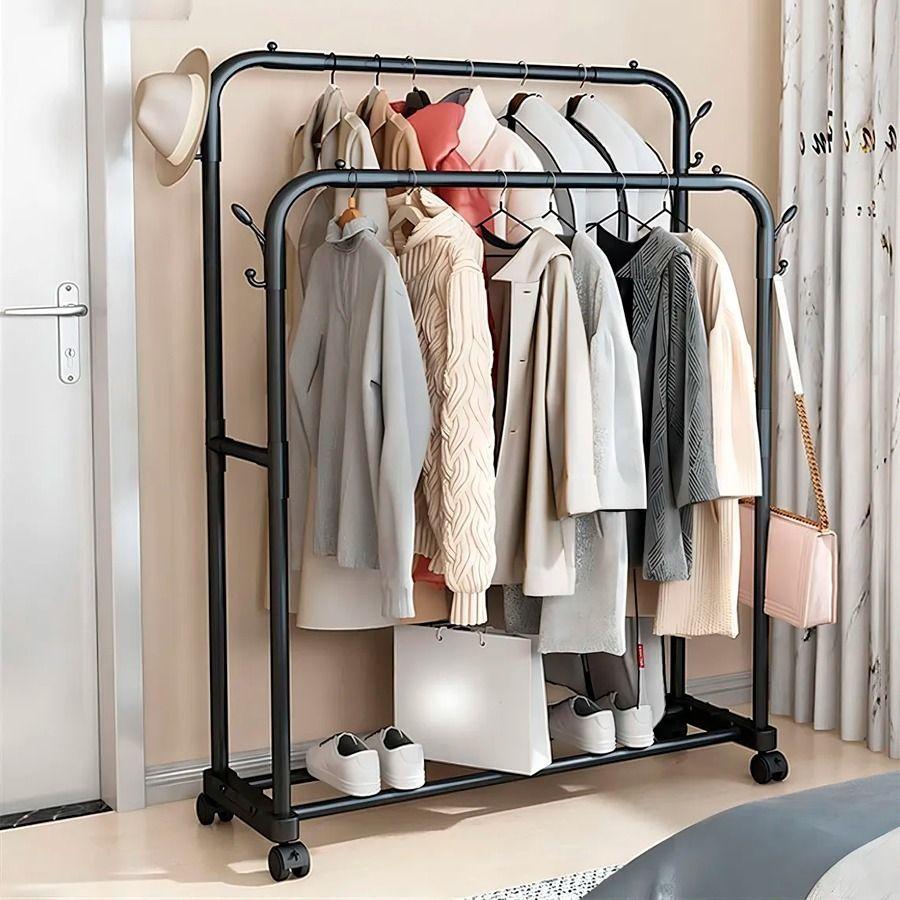 Perchero Rack Rodante Colgar Ropa 2 Niveles Negro-2