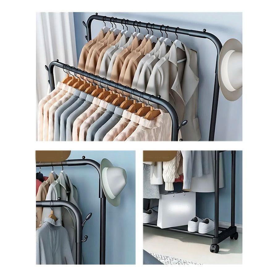 Perchero Rack Rodante Colgar Ropa 2 Niveles Negro-3