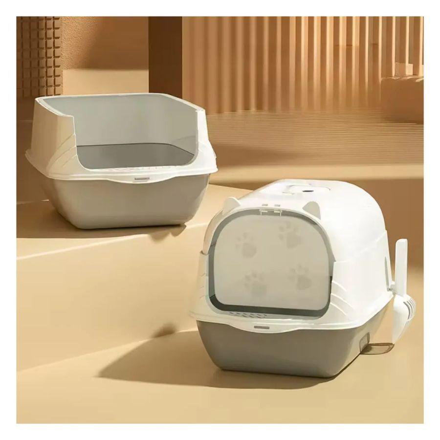 Arenero Cerrado Baño Sanitario De Gatos Tapa Plegable Grande Gris-2