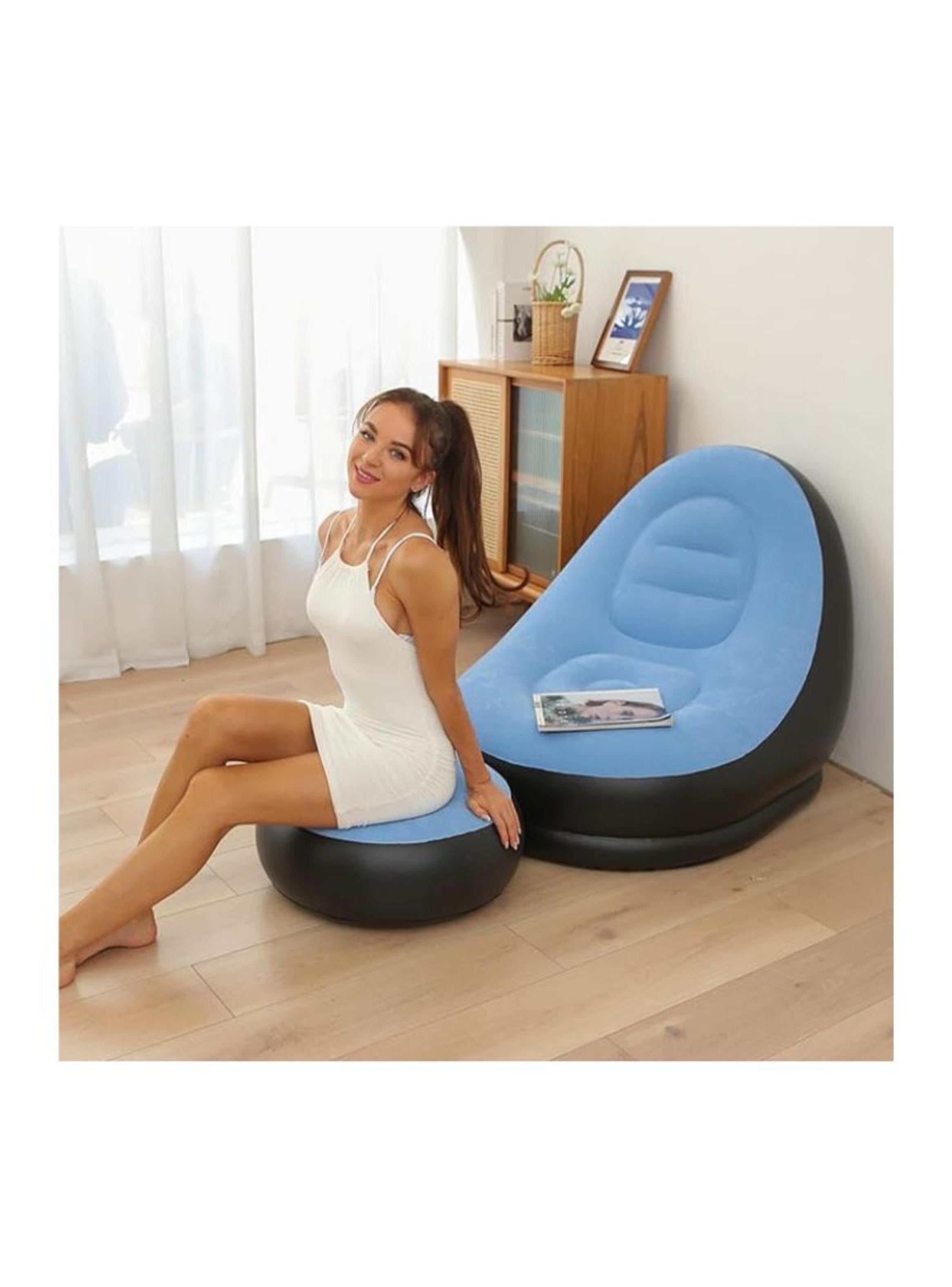 Sofá Sillón Inflable con Reposapiés Portátil y Confortable-2