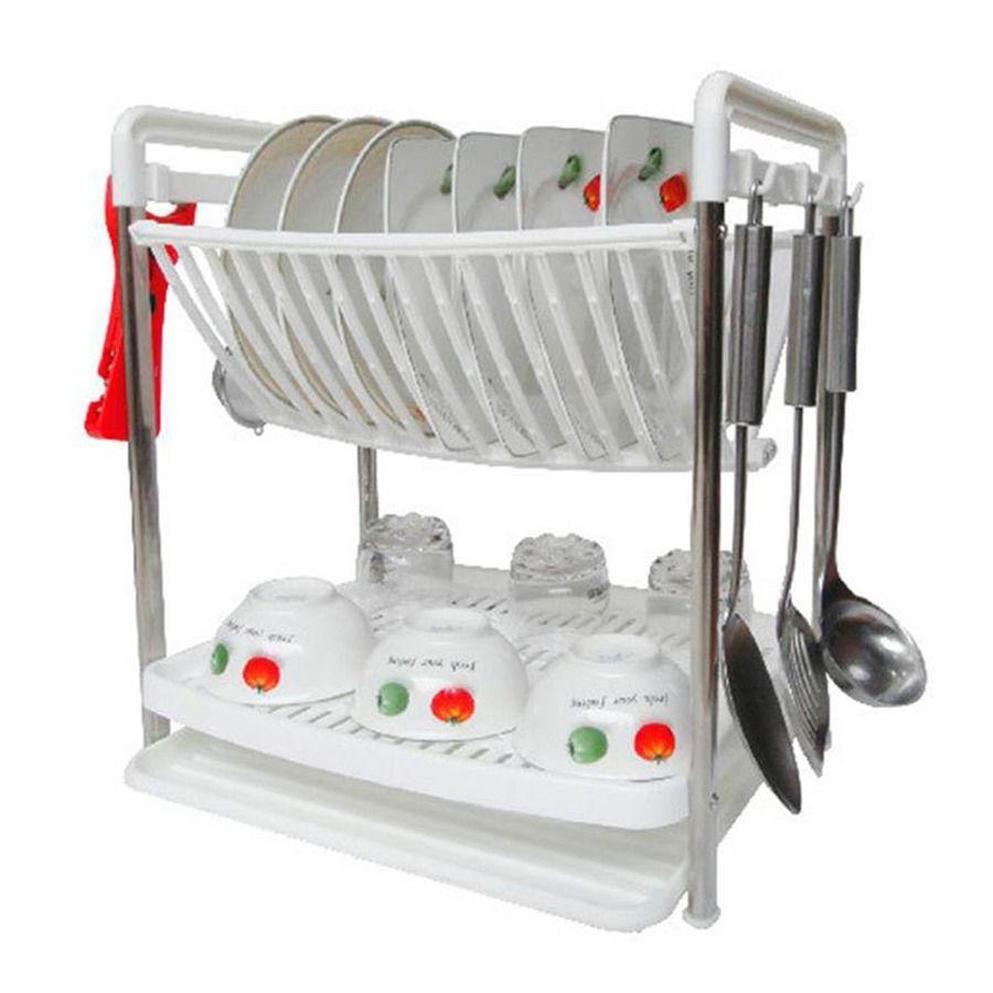 Escurridor de Platos 2 Niveles Con Bandeja Desmontable Y Soporte-0
