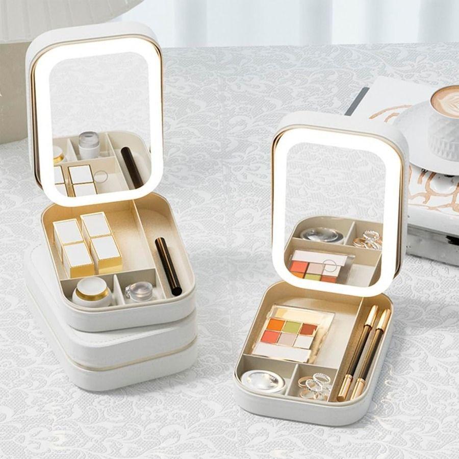 Estuche Organizador De Cosméticos Con Espejo Y Luces LED-3