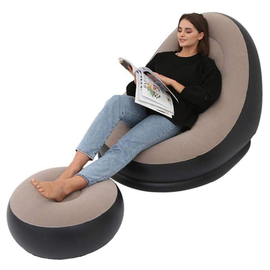 Sofa Con Reposa Pies Inflable Puff Sillon Portatil-5