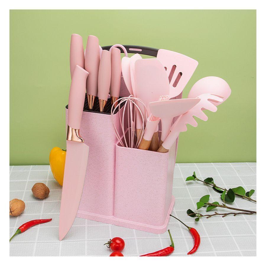 Set 19 Utensilios Juego De Cocina Silicona Antiadherentes Rosado-2