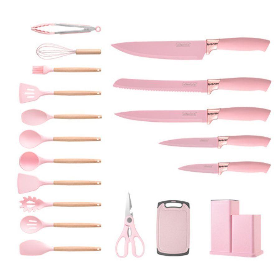 Set 19 Utensilios Juego De Cocina Silicona Antiadherentes Rosado-4