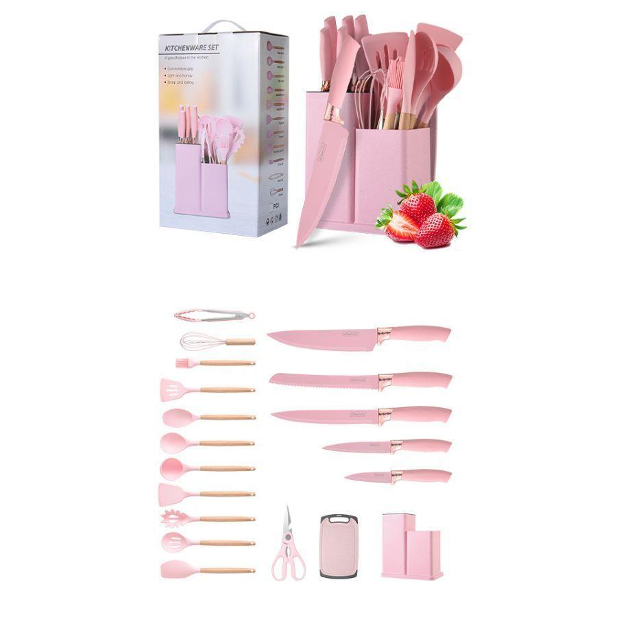 Set 19 Utensilios Juego De Cocina Silicona Antiadherentes Rosado-5