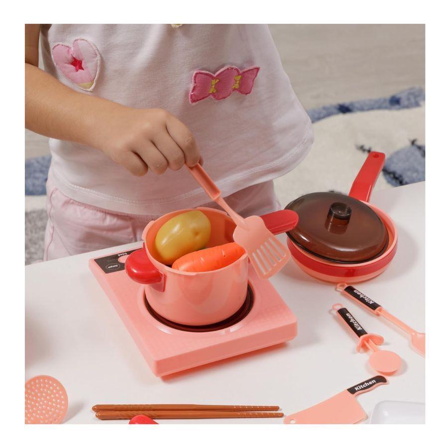 Cocina Juguete Cocinita Infantil Luz Sonido 36 Piezas Rosado-3