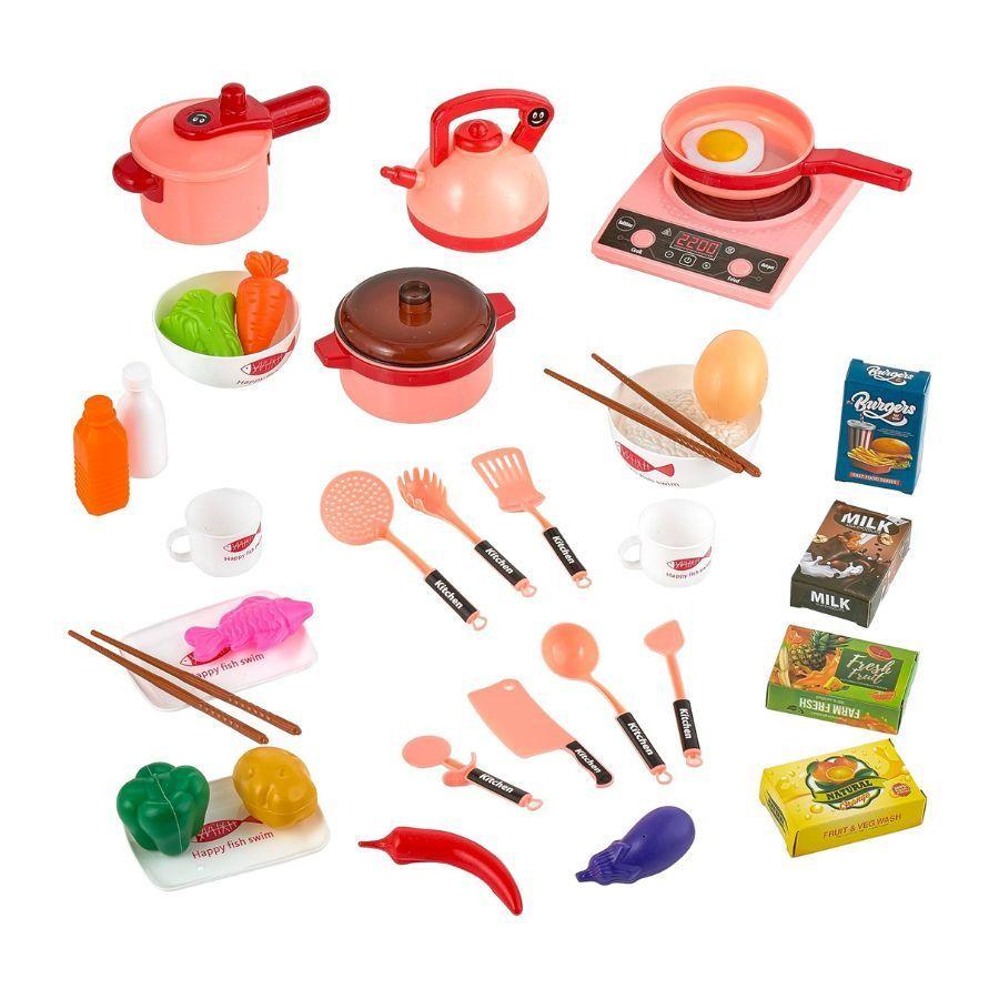 Cocina Juguete Cocinita Infantil Luz Sonido 36 Piezas Rosado-4