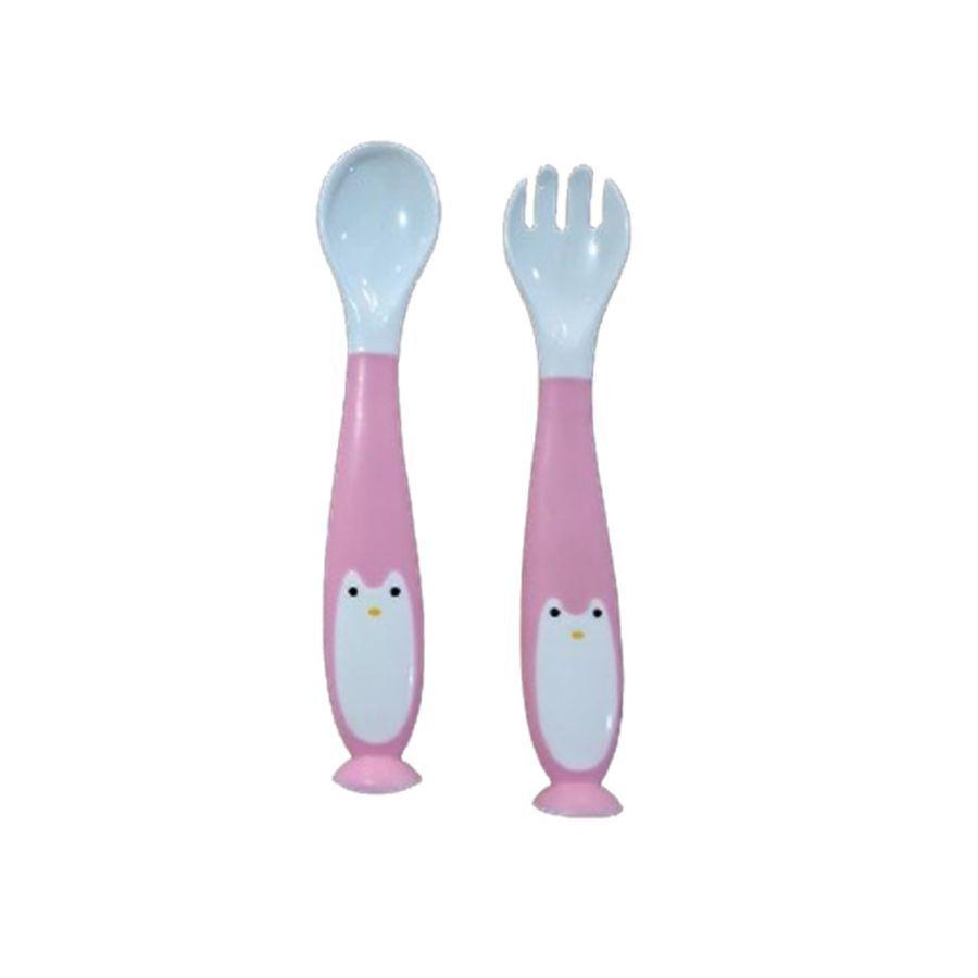 Pack Cubiertos De Pingüino Rosado Para Bebes-0