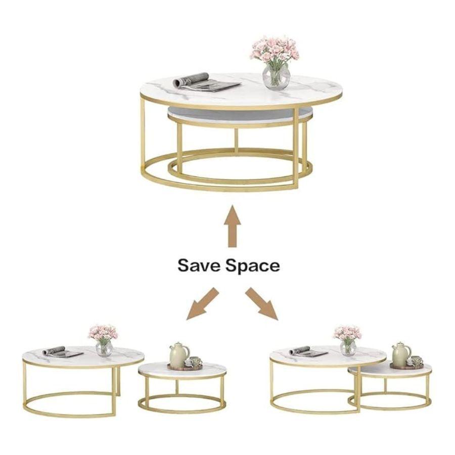 Mesa De Centro Doble Mesa Auxiliar Redonda Moderna Blanca-2