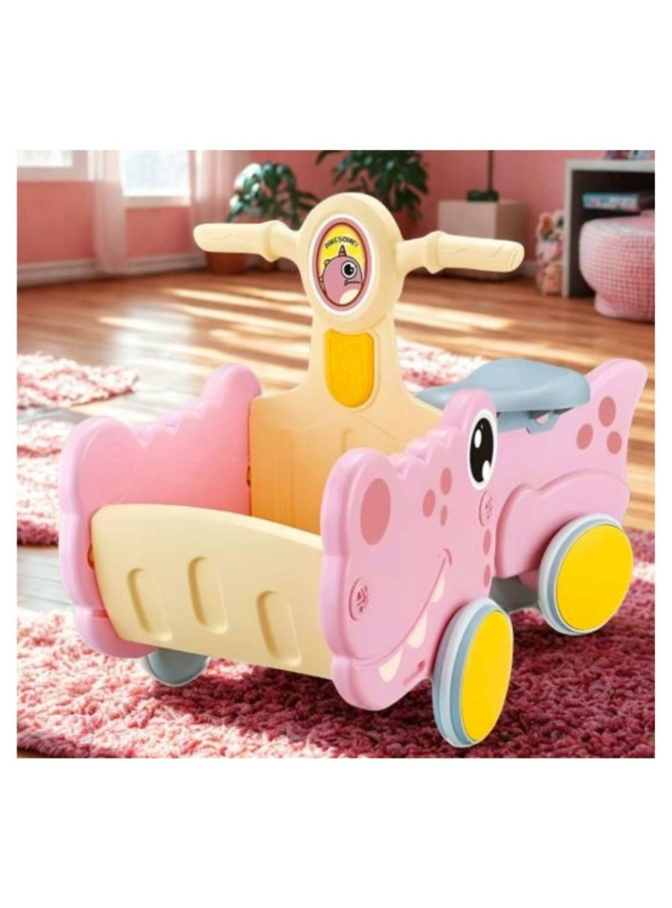 Andador Correpasillos Para Bebes Dinosaurio Con Canasto Rosa-3