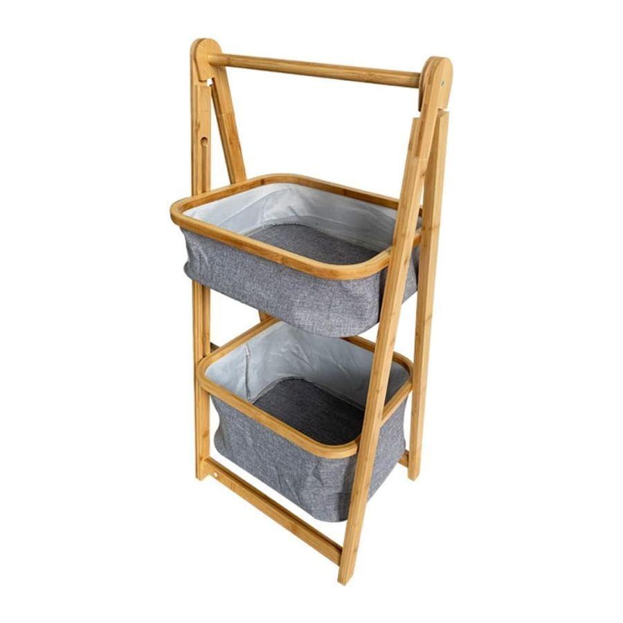 Estante De Almacenamiento De 2 Niveles Con Cesto Plegable-3