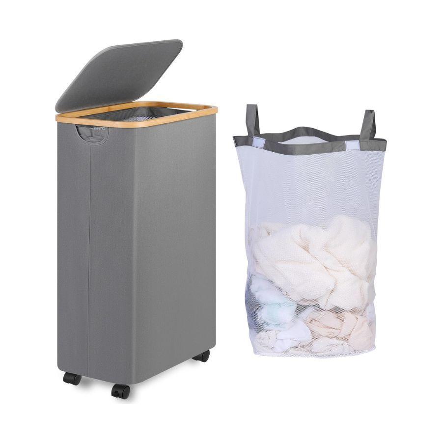 Cesto Ropa Sucia 75L Con Tapa Bolsa Extraible Gris-3