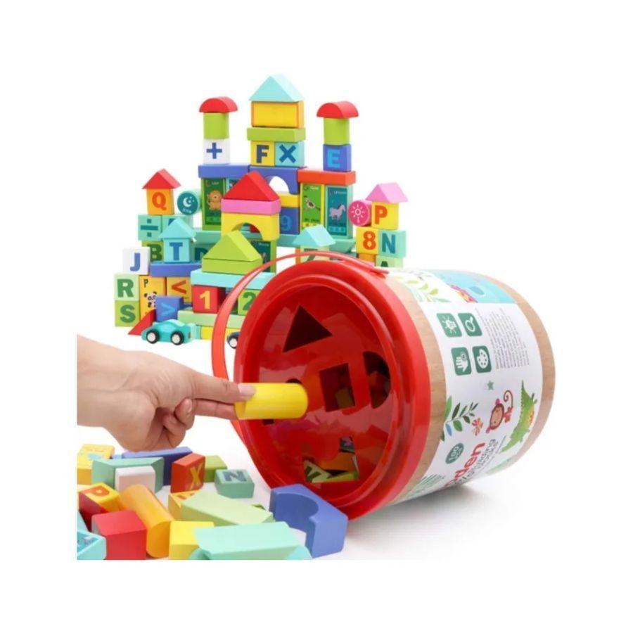 Juguete Didáctico Balde Bloque Construcción 100 Piezas -1