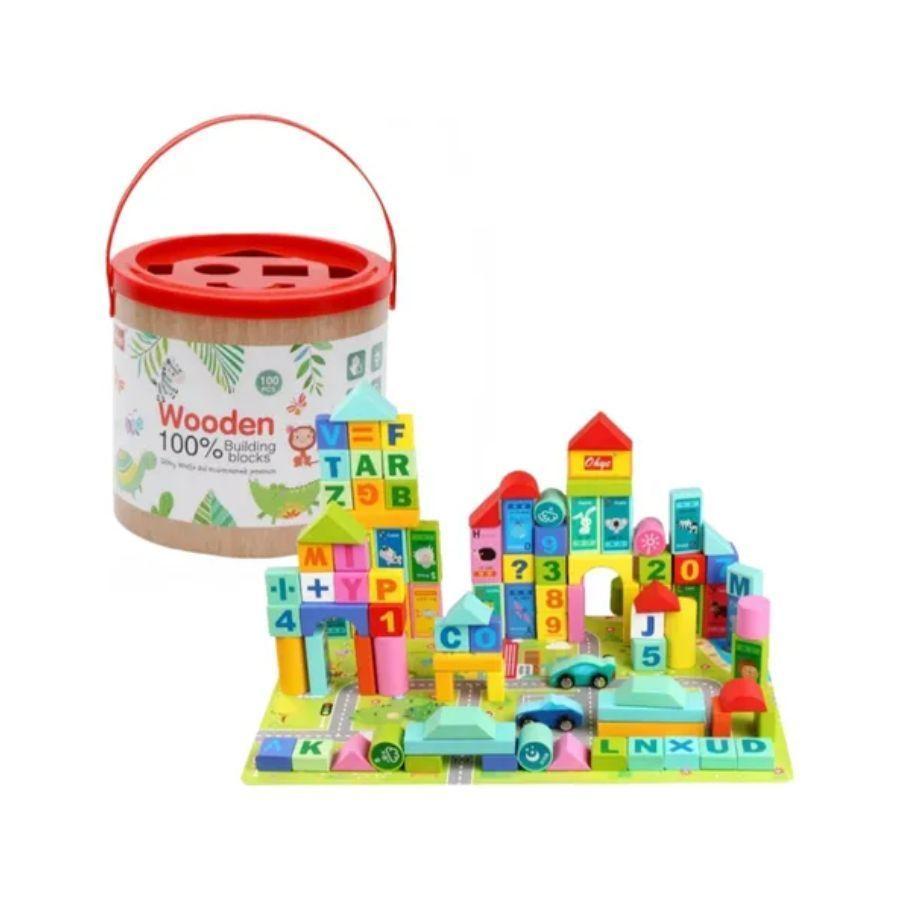 Juguete Didáctico Balde Bloque Construcción 100 Piezas -4