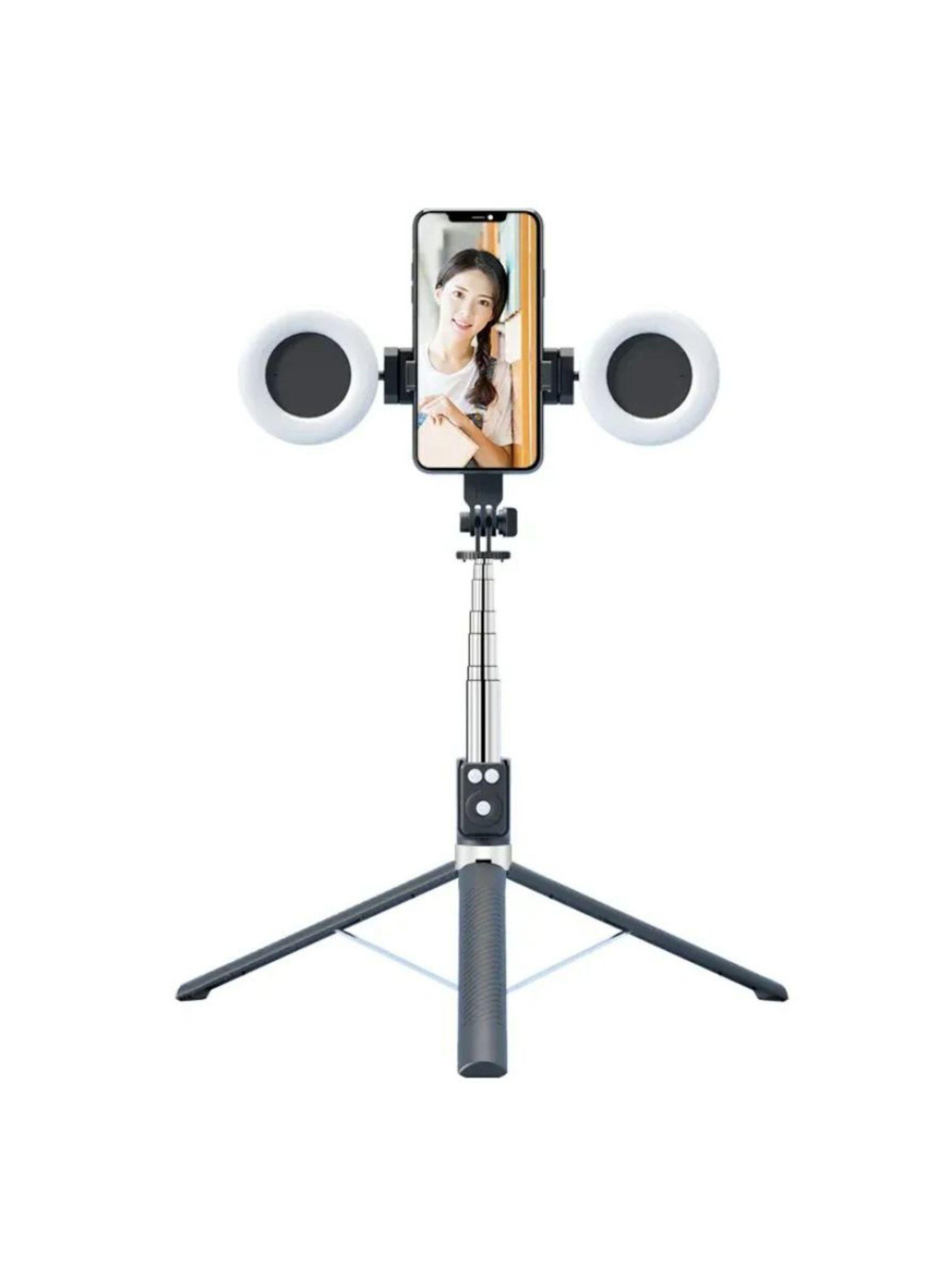 Soporte Tripode Selfie Stick Con 2 Aro De Luz 1.7m Altura-1