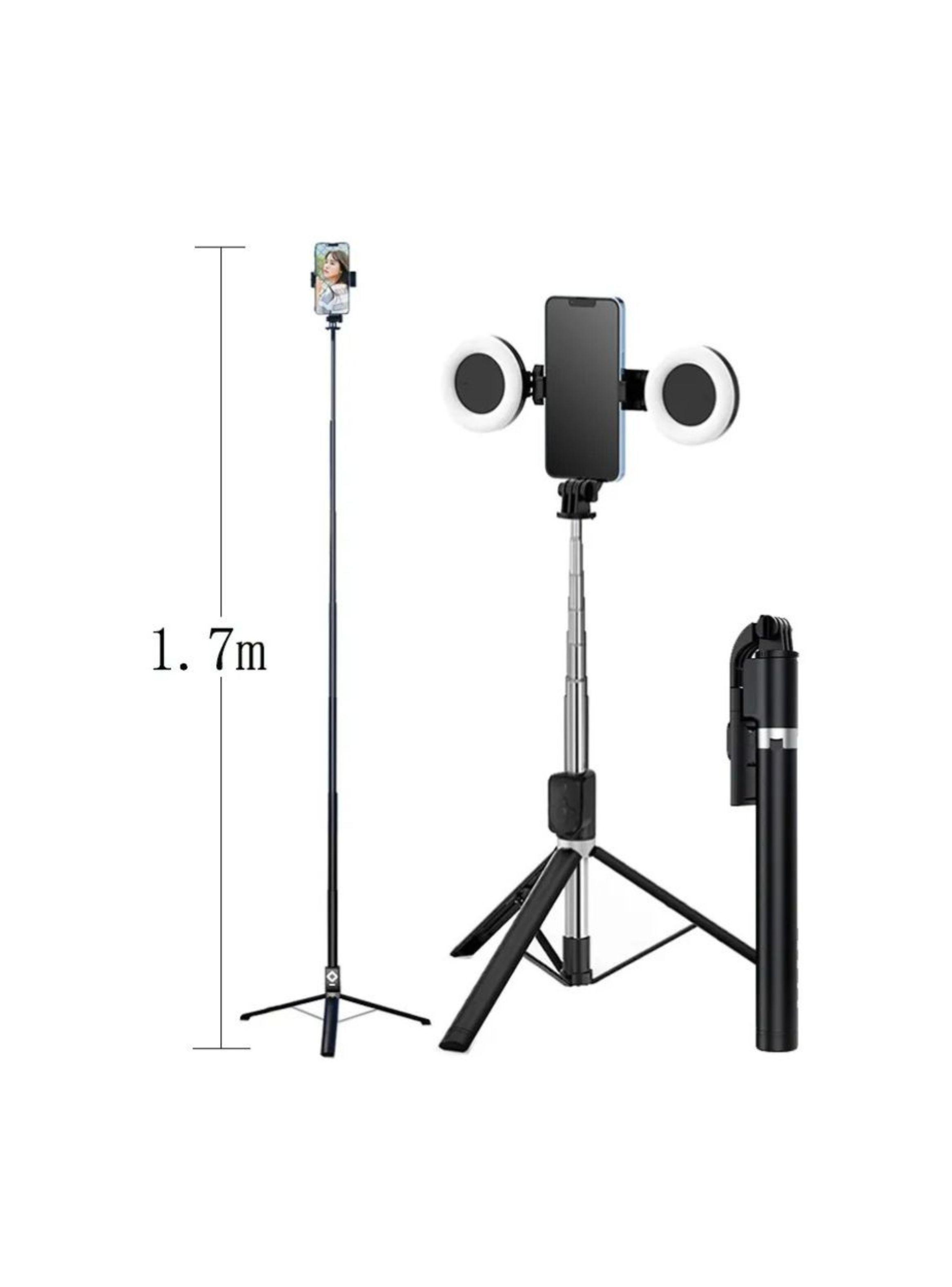 Soporte Tripode Selfie Stick Con 2 Aro De Luz 1.7m Altura-4