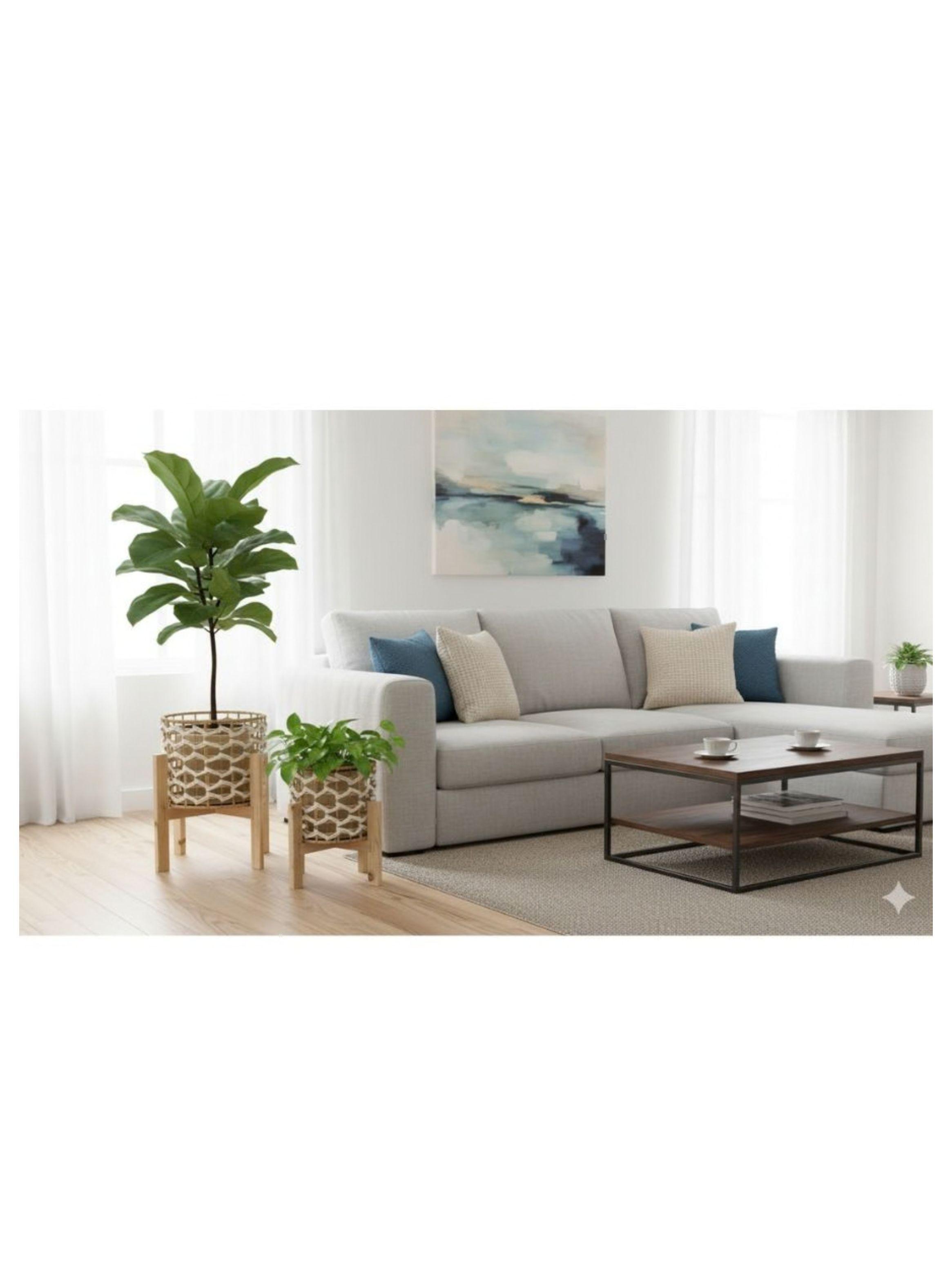 Set 3 Maceteros Artesanales con Base de Madera Natural-2