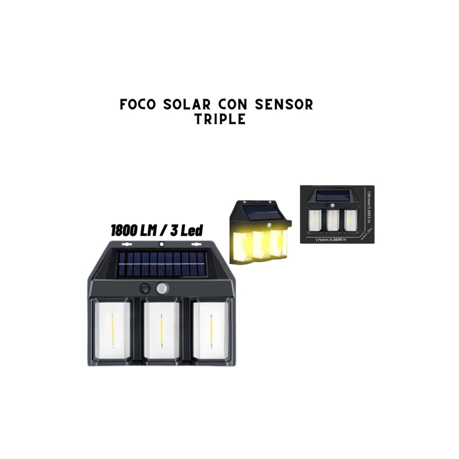 Lampara Aplique Solar Led Farol Pared para Exterior negro 3 focosa-1