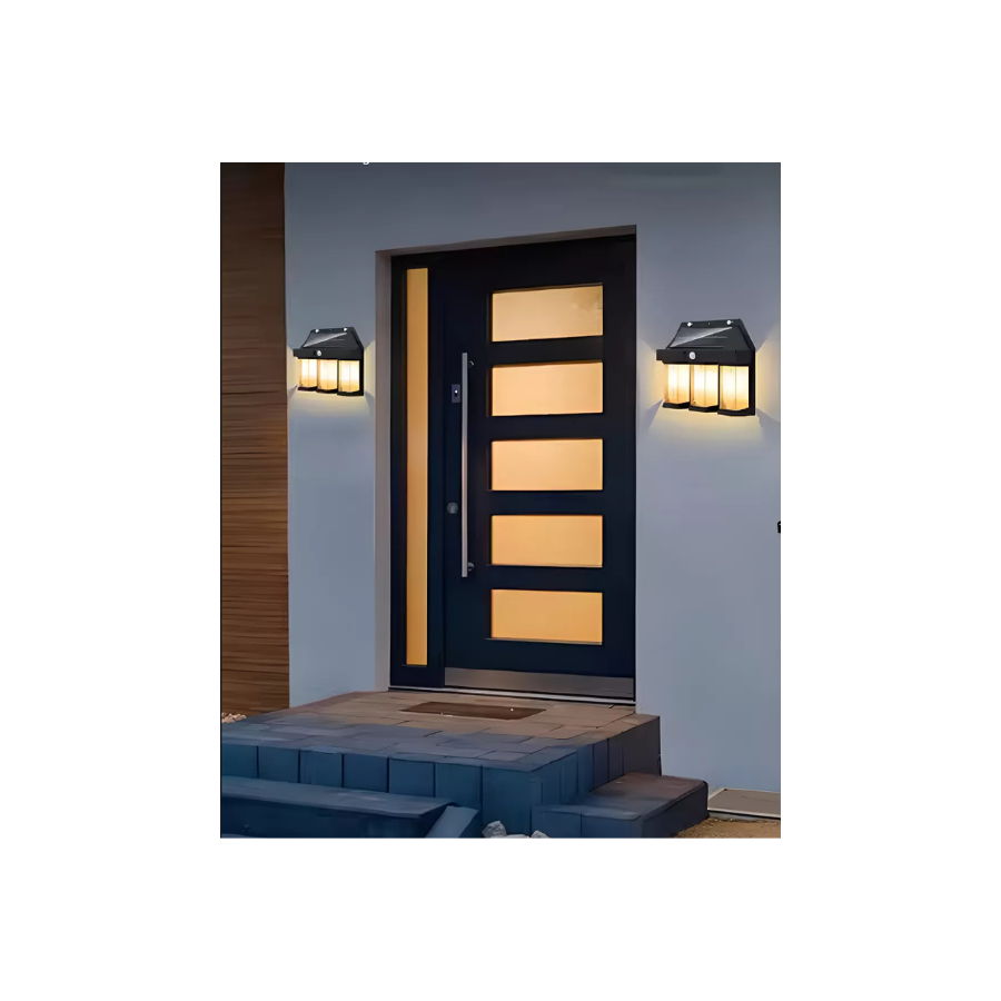 Lampara Aplique Solar Led Farol Pared para Exterior negro 3 focosa-2
